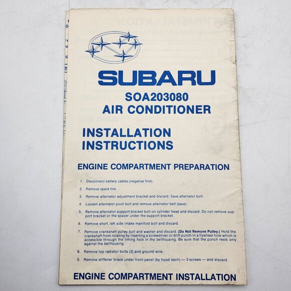 Subaru Air Conditioner Installation Instructions Manual SOA203080 - Picture 1 of 1